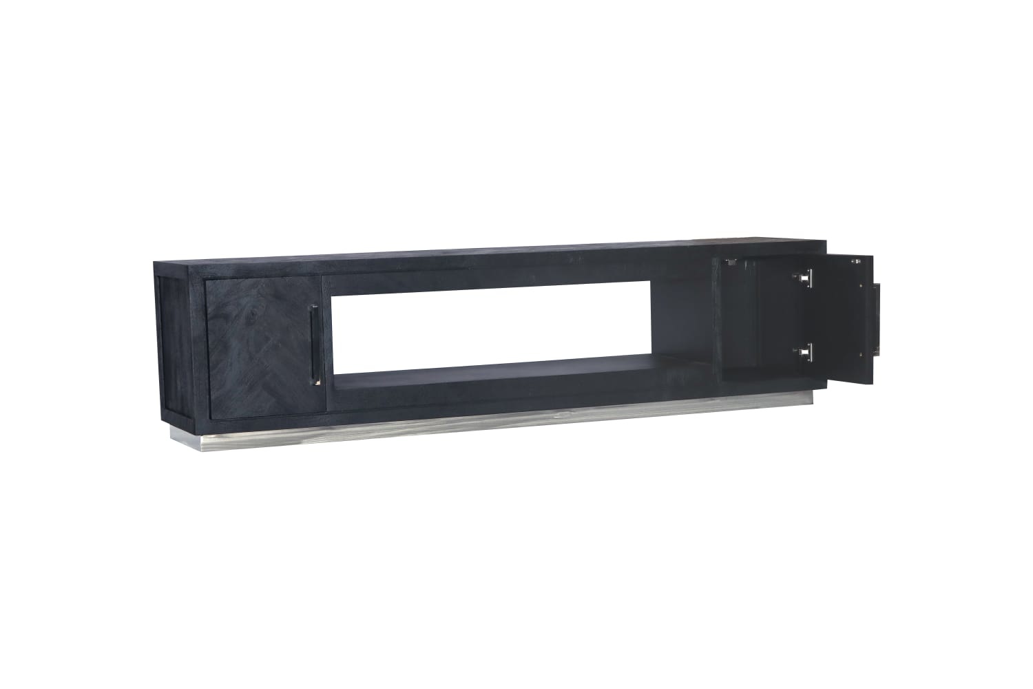 TV-Meubel Black Bonito incl. Sfeerhaard Zilver - visgraat look - 200x40x55cm