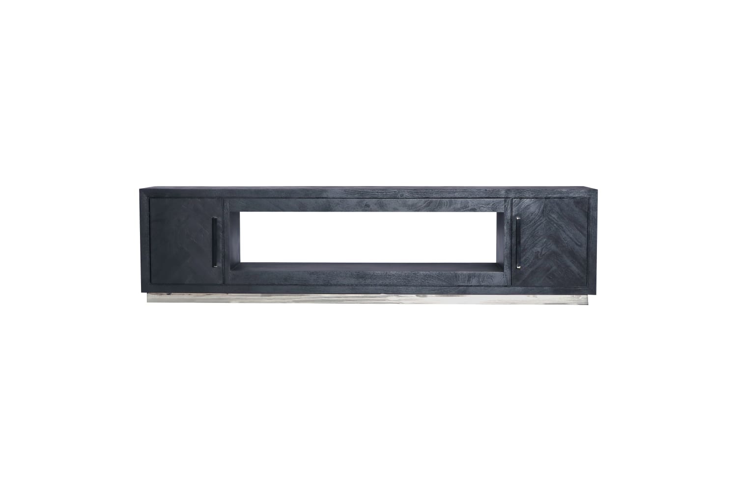 TV-Meubel Black Bonito incl. Sfeerhaard Zilver - visgraat look - 200x40x55cm