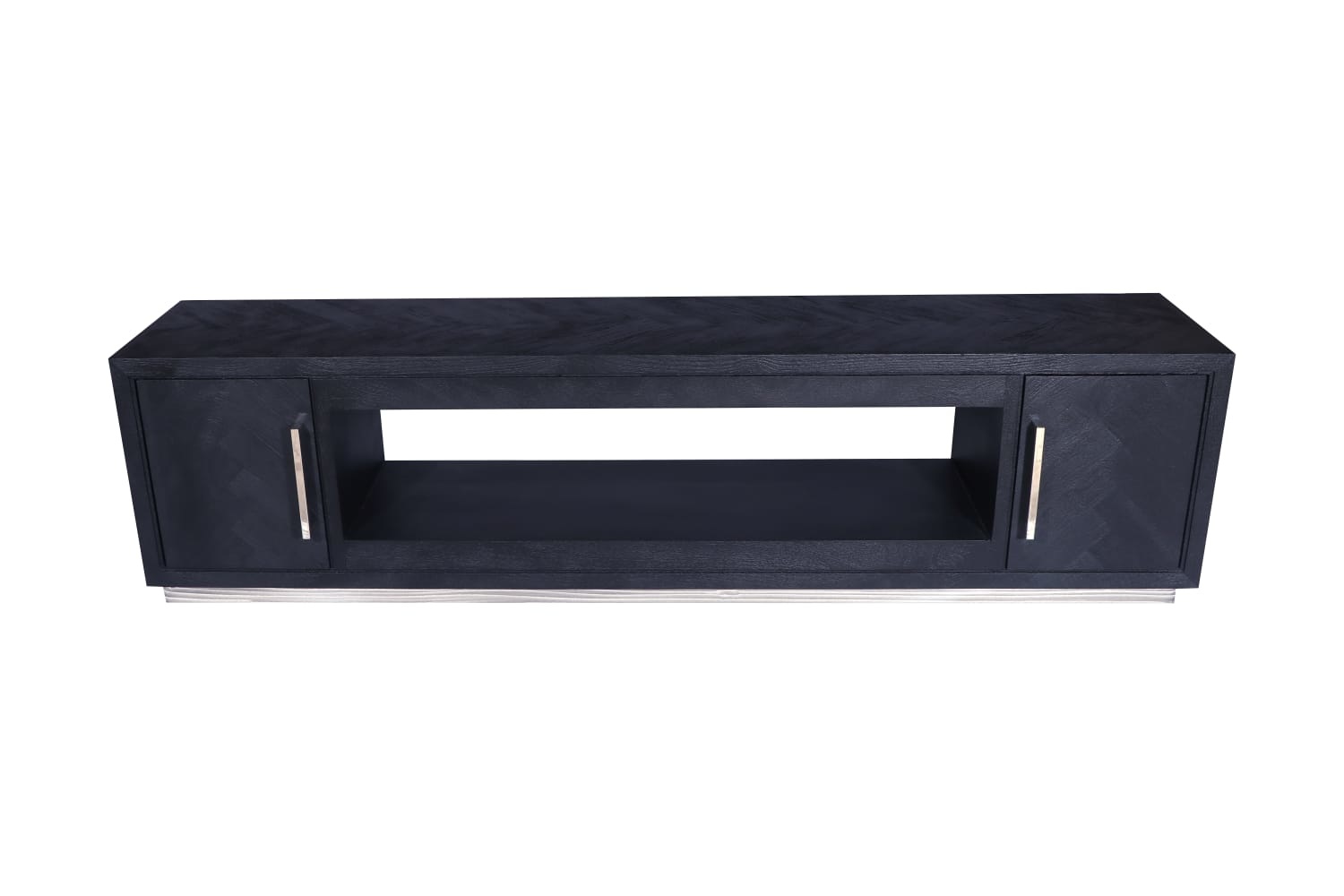 TV-Meubel Black Bonito incl. Sfeerhaard Zilver - visgraat look - 200x40x55cm
