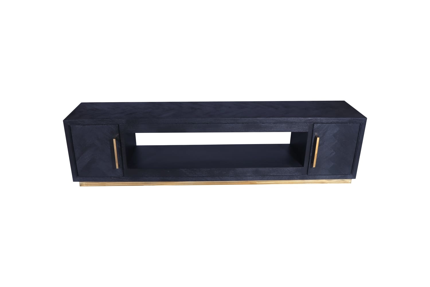TV-Meubel Black Bonito incl. Sfeerhaard Goud - visgraat look - 200x40x55cm