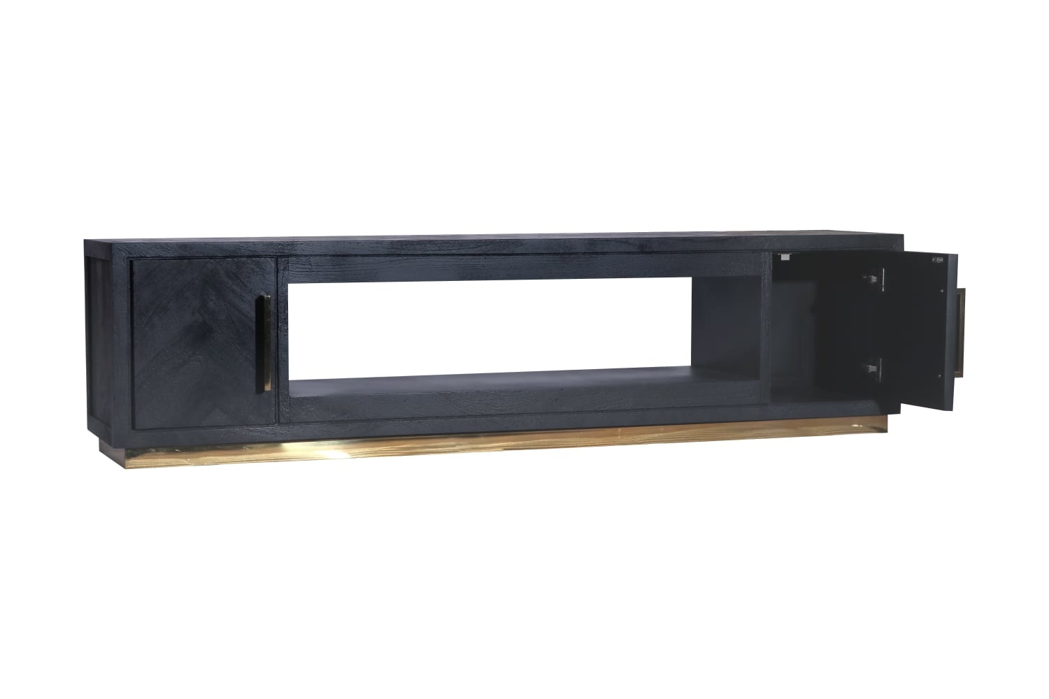 TV-Meubel Black Bonito incl. Sfeerhaard Goud - visgraat look - 200x40x55cm