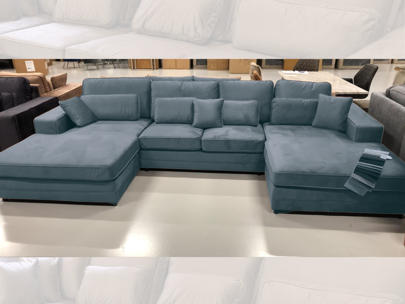 Louis Dubbele Lounge - Blauwgrijs - Velvet stof