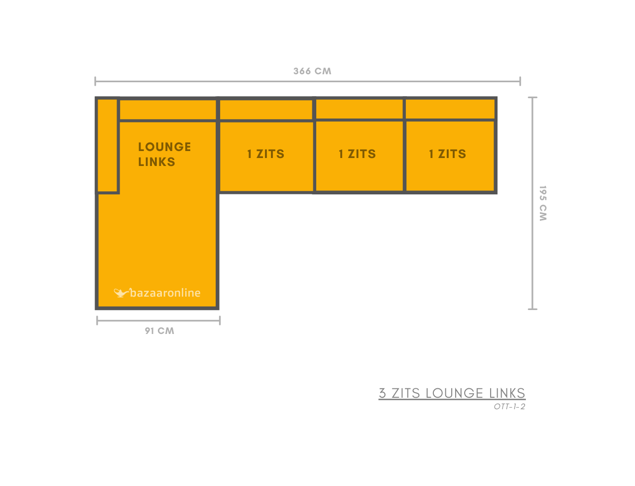 Louis 3 zits + Lounge bank - Donkergrijs - Velvet stof