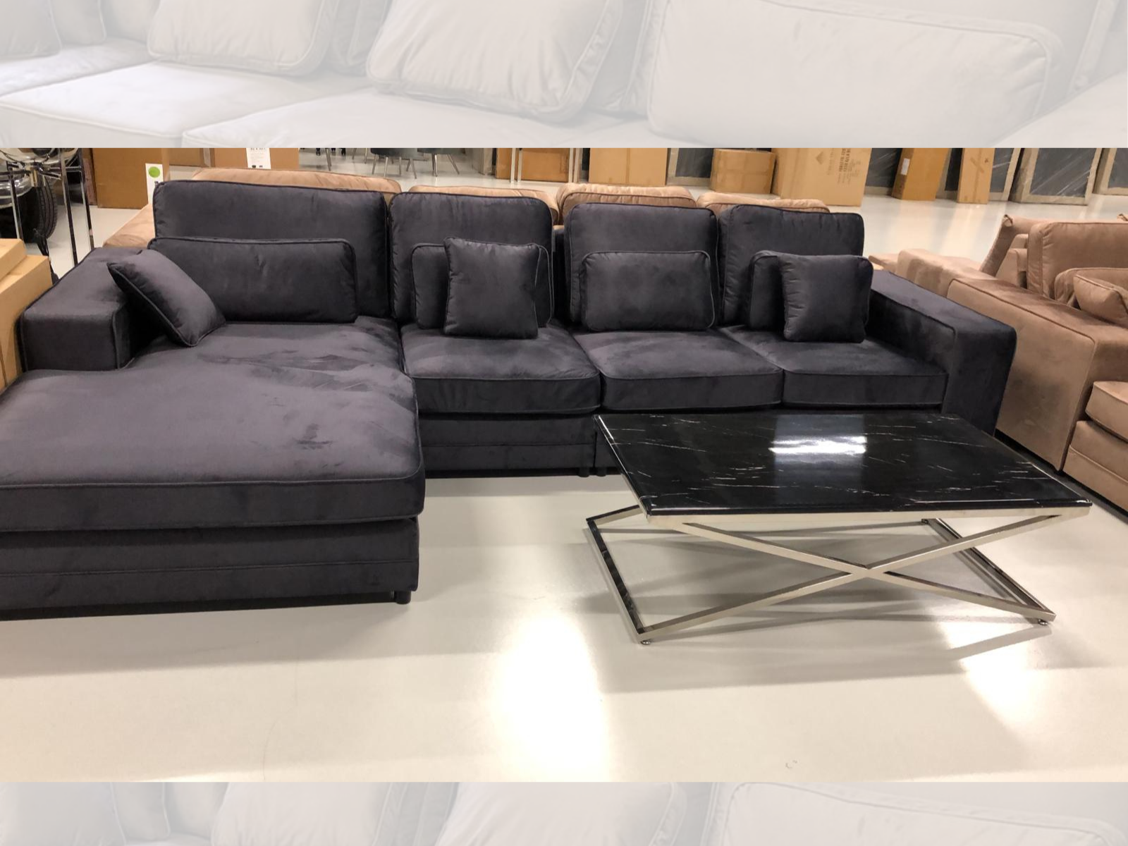 Louis 3 zits + Lounge bank - Blauwgrijs - Velvet stof