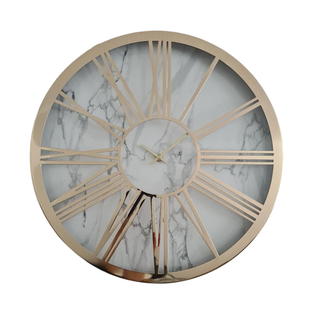 Klok Marmer  Wit | Goud - Romeinse cijfers - 40  CM - Kunststof
