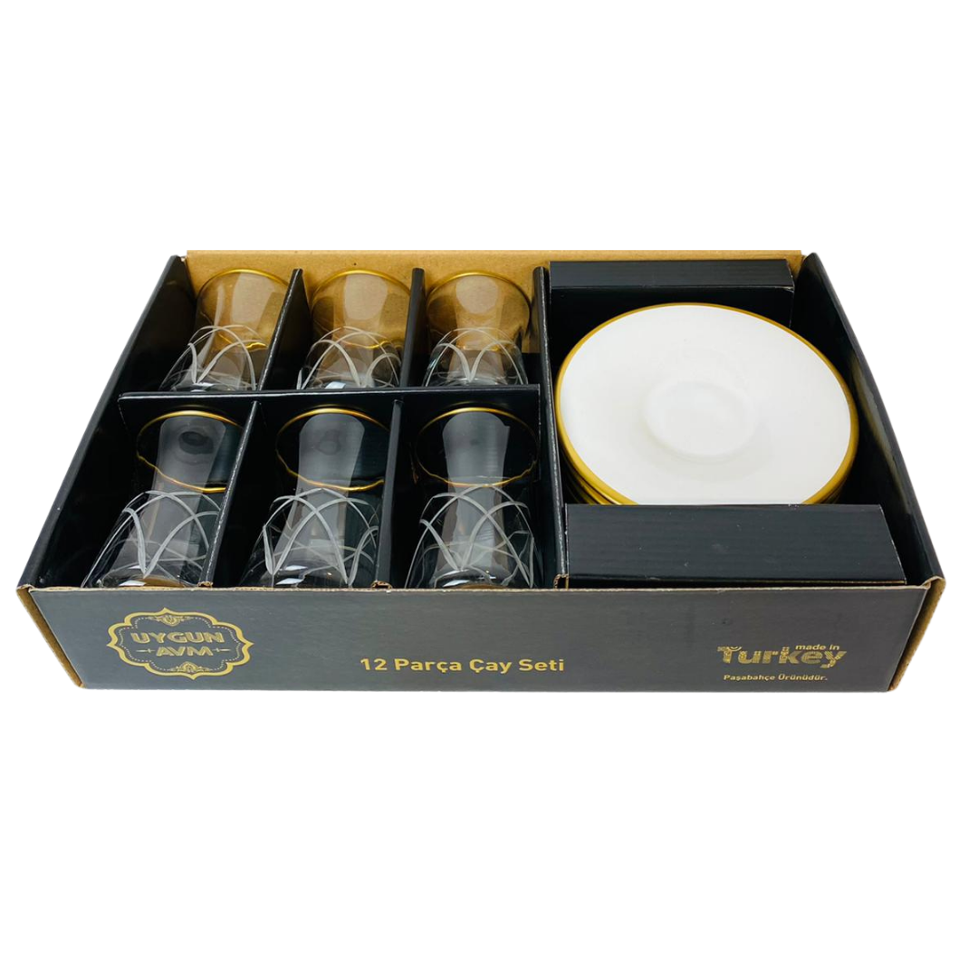 12 - delige thee set Marmaris - wit  goud