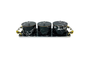 Bewaarpotten marmer design - zwart goud