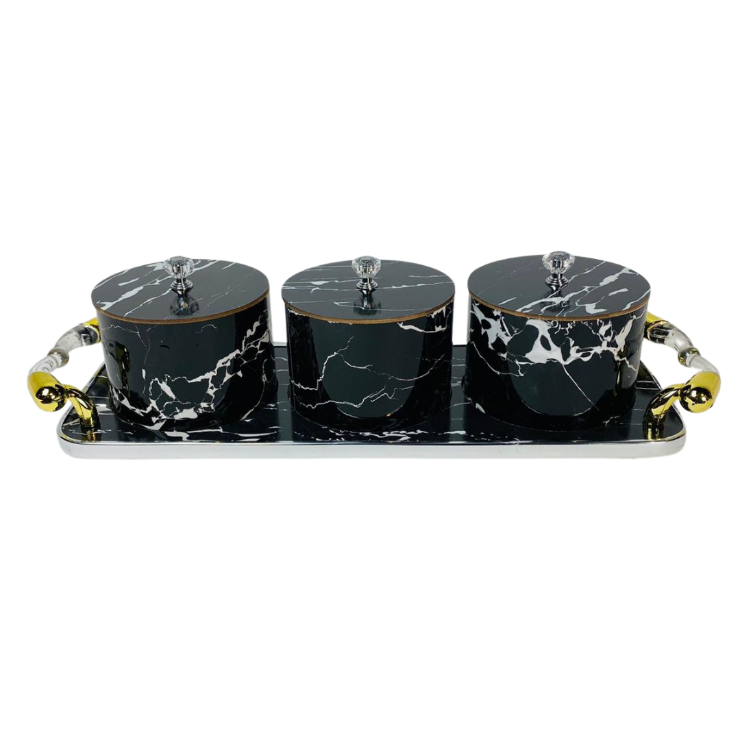 Bewaarpotten marmer design - zwart goud