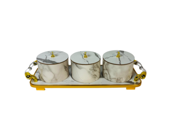 Bewaarpotten marmer design - wit goud