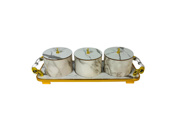 Bewaarpotten marmer design - wit goud