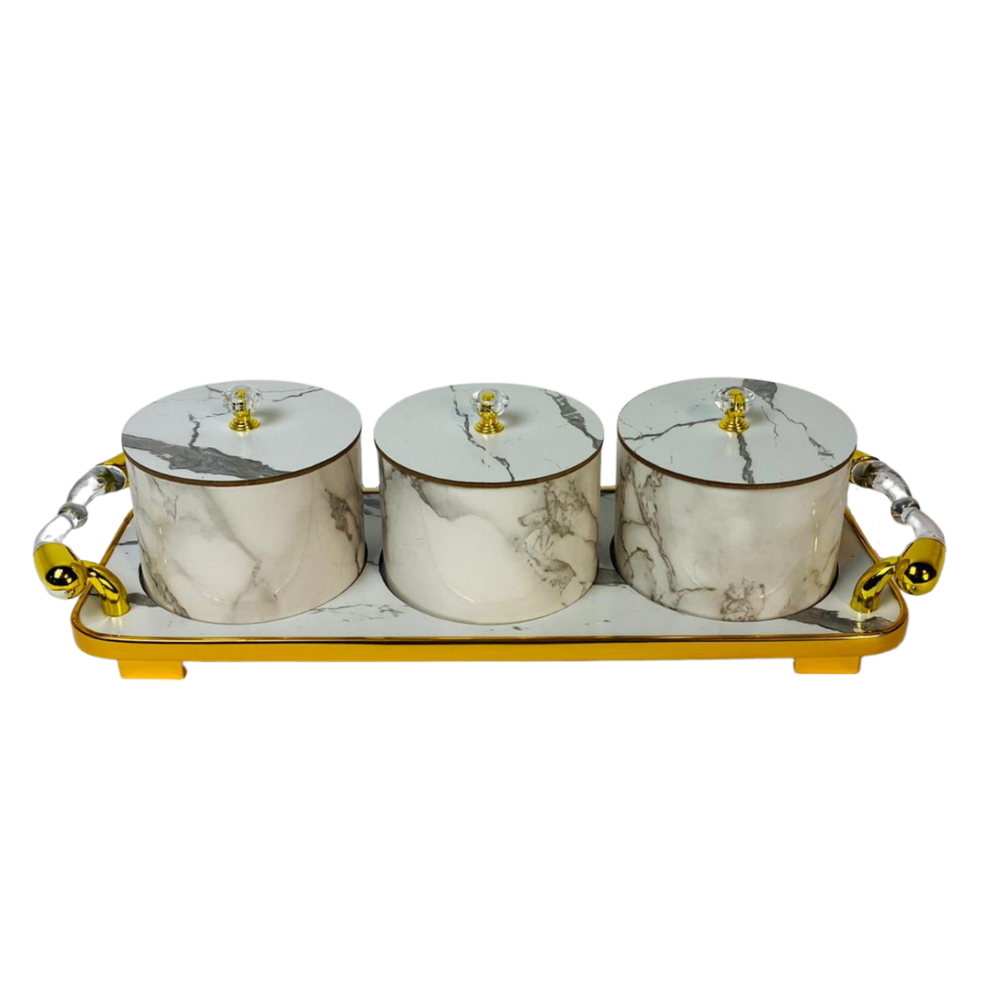 Bewaarpotten marmer design - wit goud