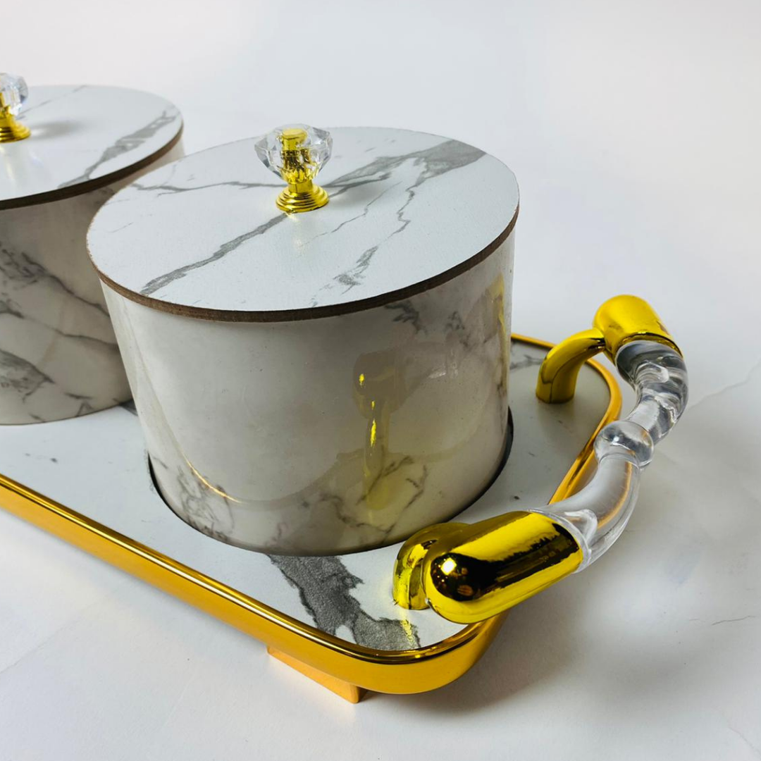 Bewaarpotten marmer design - wit goud