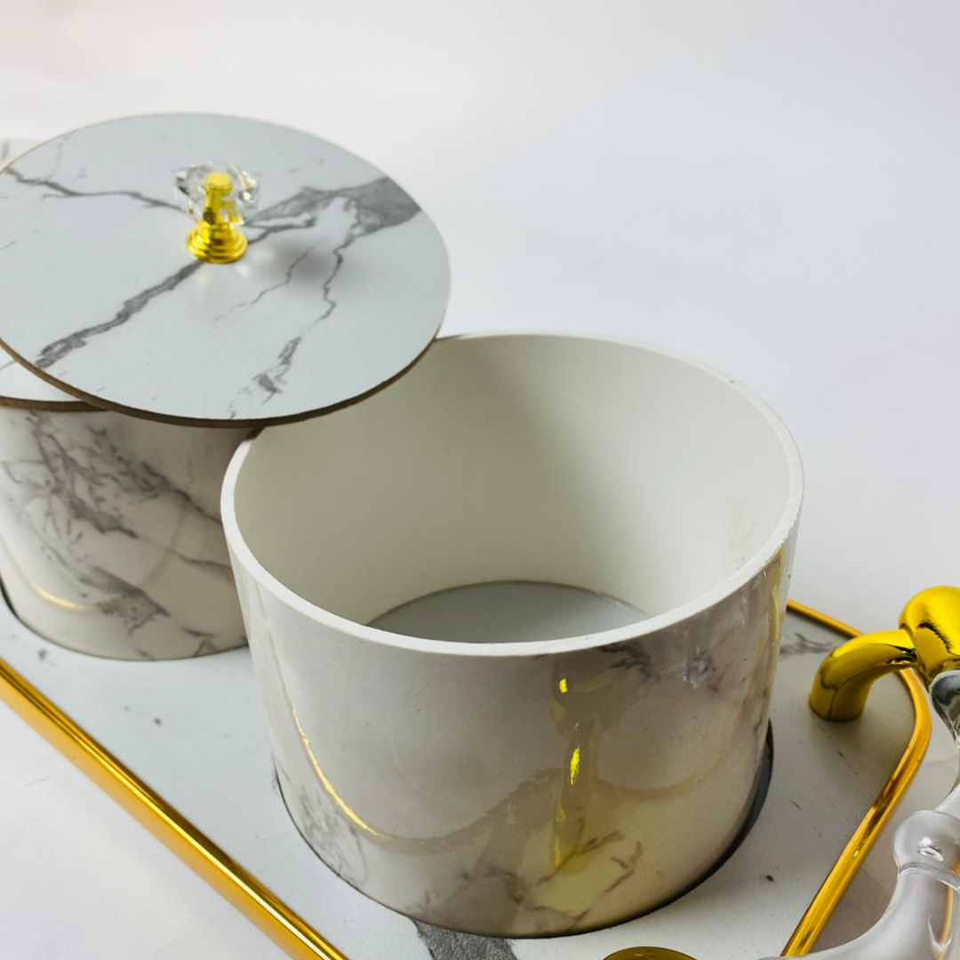 Bewaarpotten marmer design - wit goud
