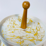 Etagère Bamboe Wit / Goud  Rond 2-laags -  Marmer design