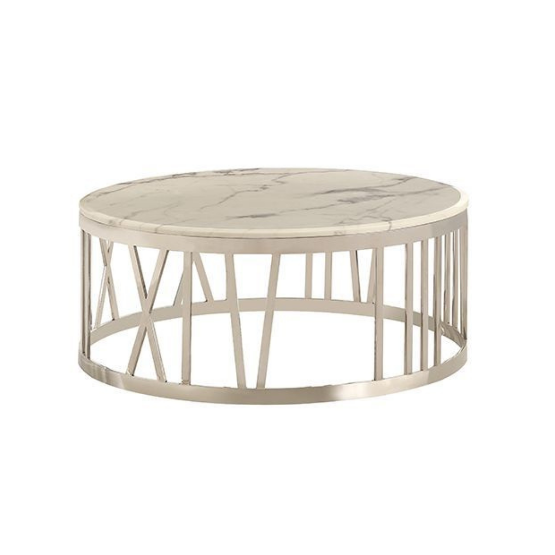 Salontafel Roma Zilver - Wit Marmer / Zwarte strepen