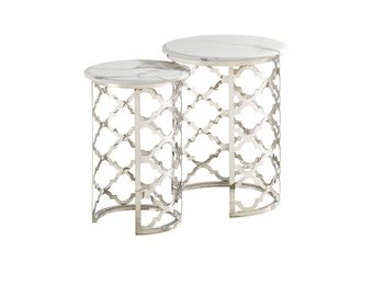 Bijzettafel Forli 2-delig - Wit marmer Zilver