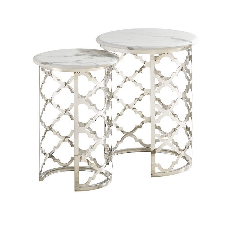 Bijzettafel Forli 2-delig - Wit marmer Zilver