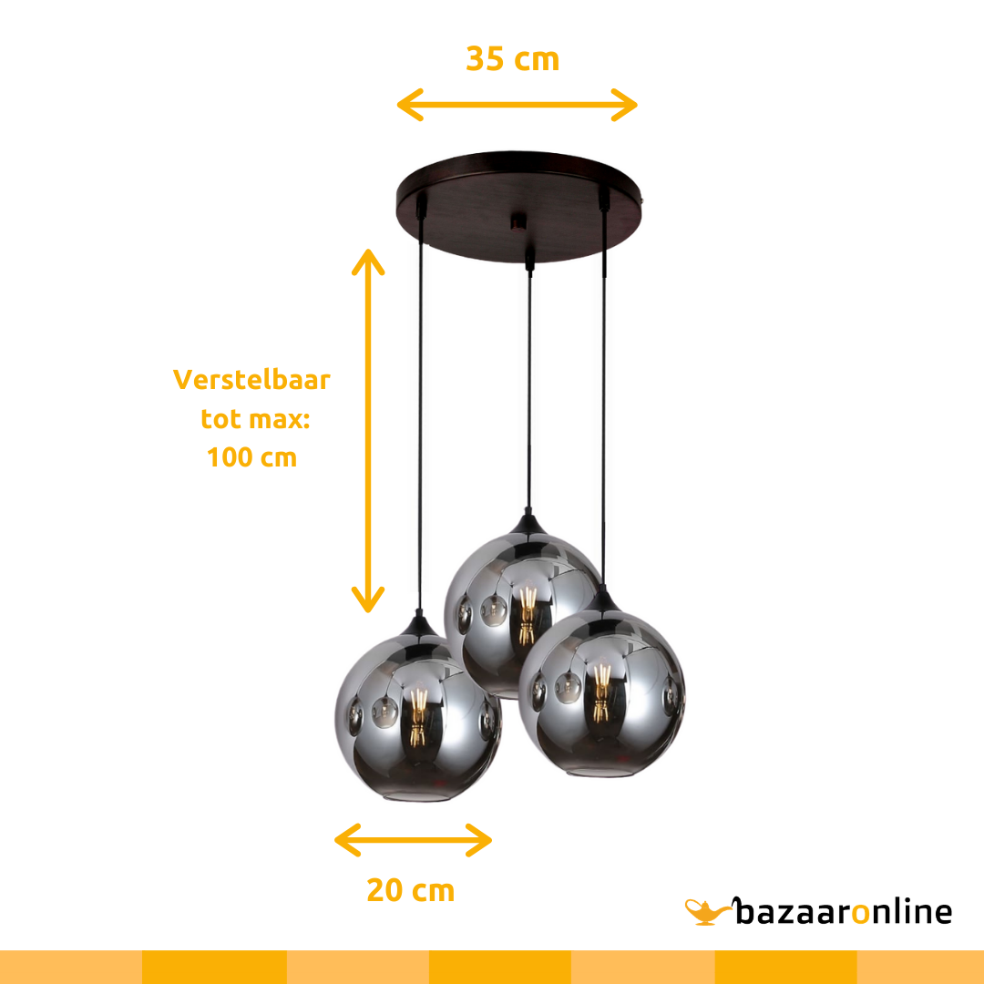 Hanglamp met 3 glazen bollen Illusion smoking glass