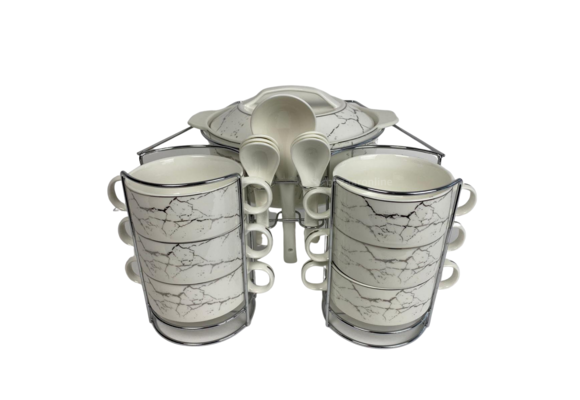 Soep set Eidan - 8-delig - Marmer Wit Zilver