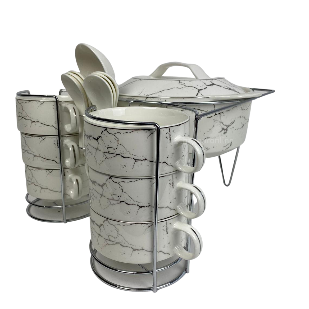 Soep set Eidan - 8-delig - Marmer Wit Zilver