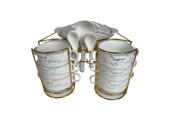 Soep set Eidan - 8-delig - Marmer Wit Goud