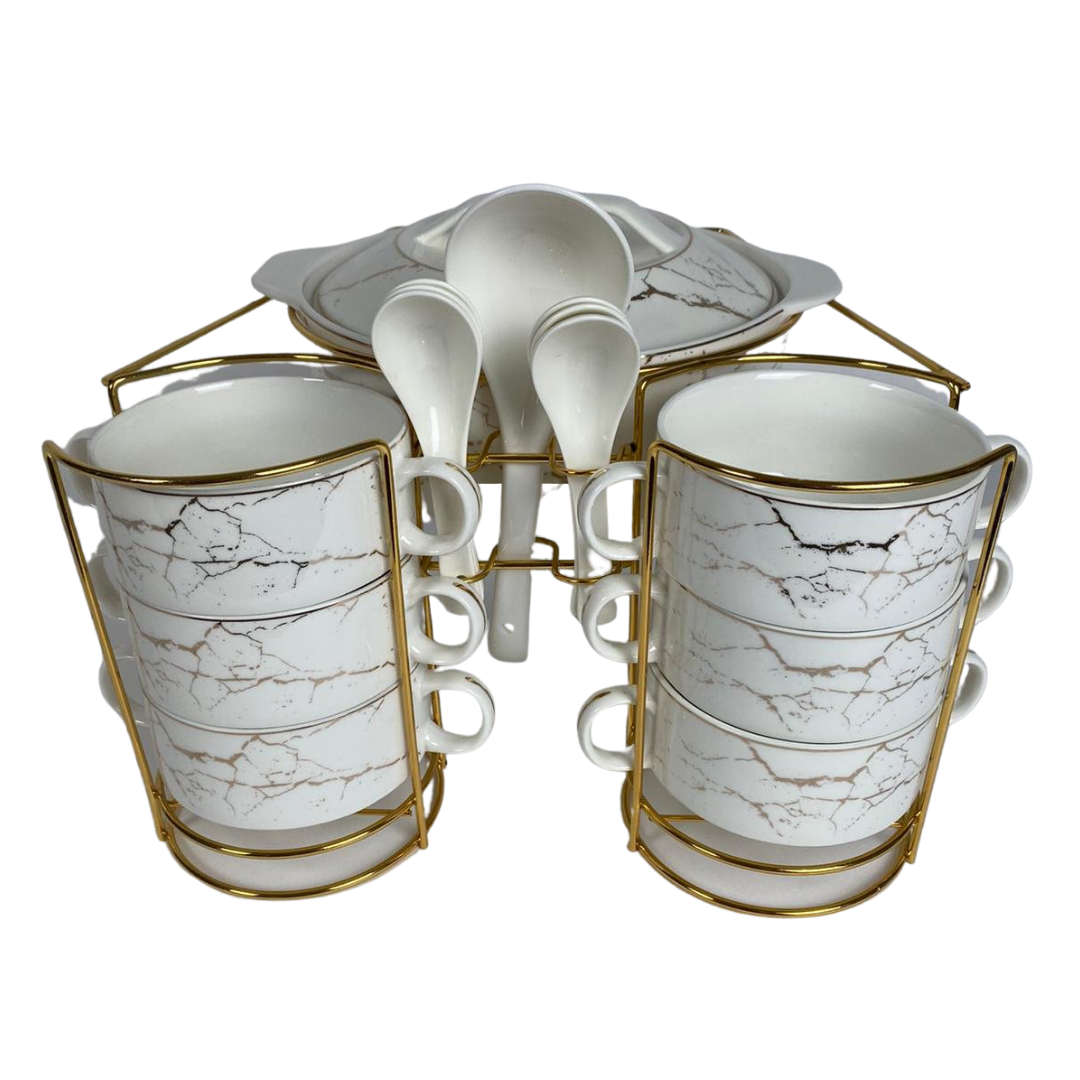 Soep set Eidan - 8-delig - Marmer Wit Goud