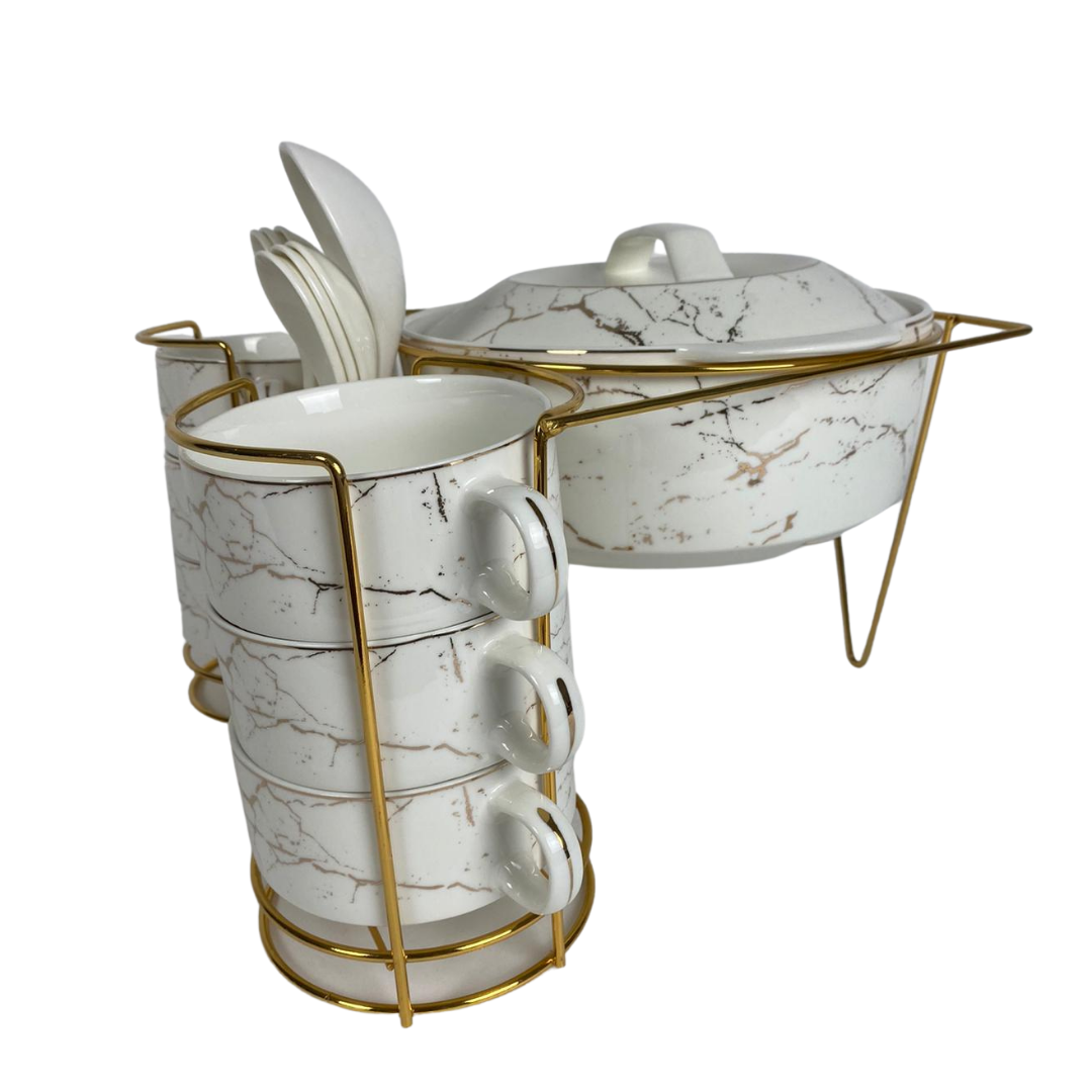 Soep set Eidan - 8-delig - Marmer Wit Goud