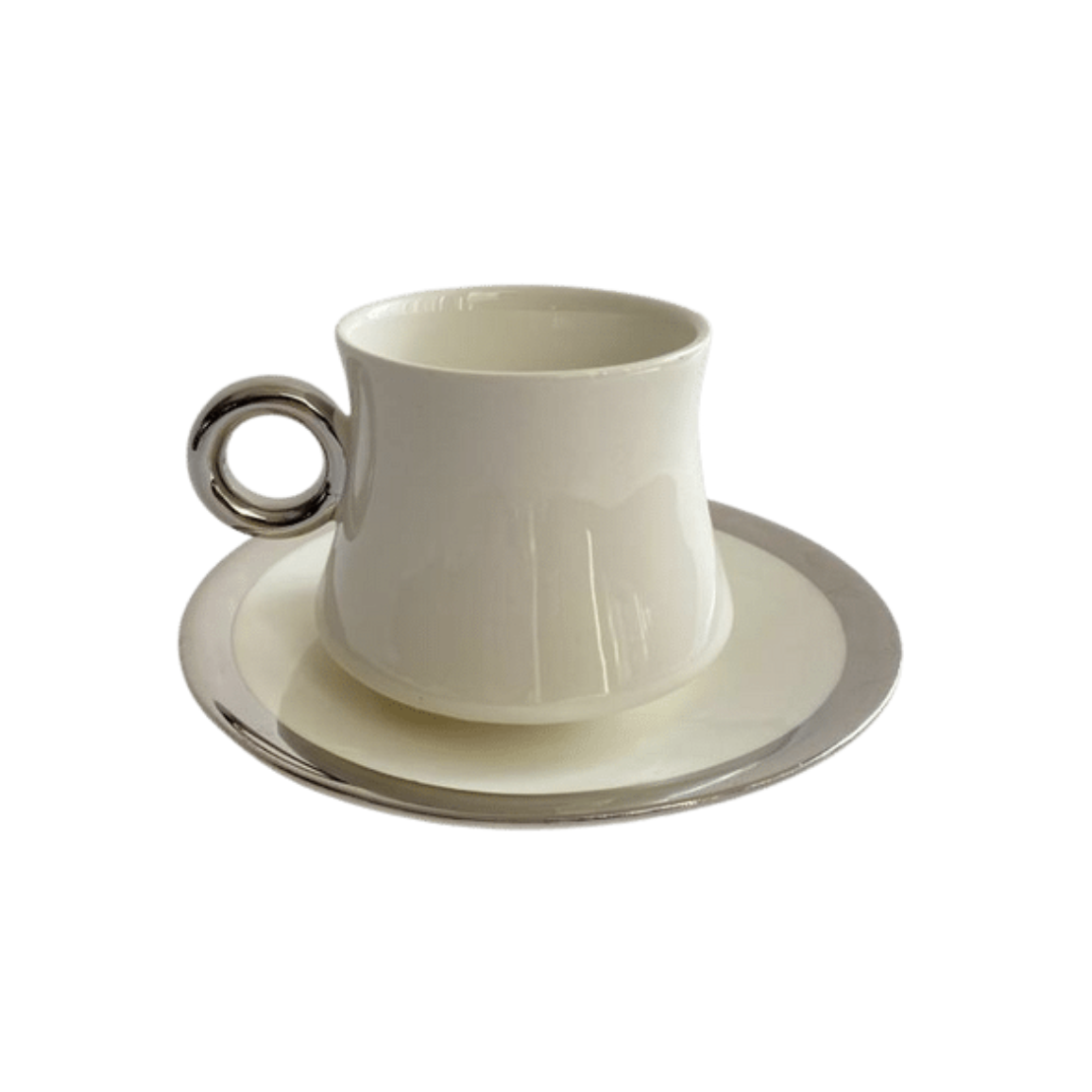 Koffieset - Cino - Marmerlook - Wit / Zilver 6- delig