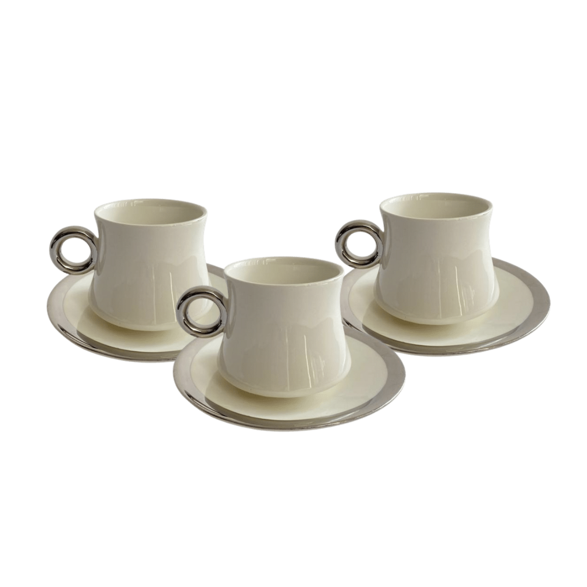 Koffieset - Cino - Marmerlook - Wit / Zilver 6- delig