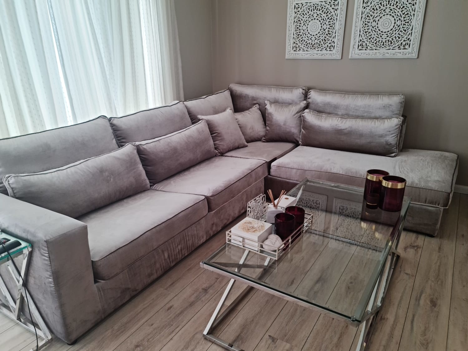 Hoekbank Kensington Champagne kleur Velvet