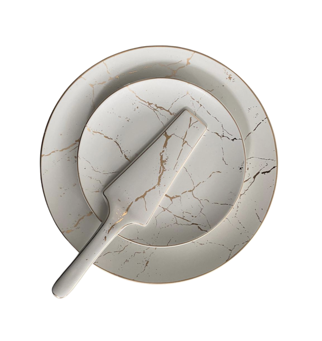 Gebakset 8-delig marmer wit goud