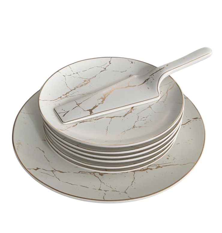 Gebakset 8-delig marmer wit goud