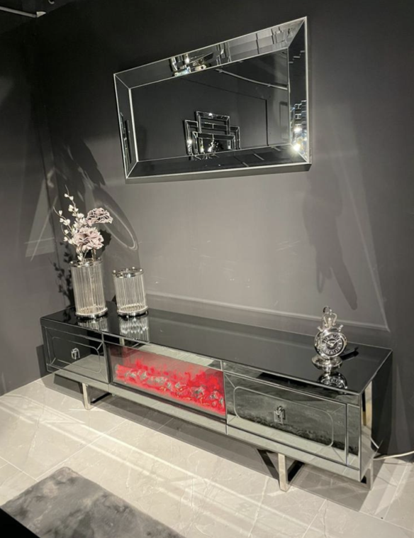 TV-meubel met elektrische sfeerhaard Cambridge Antraciet / Zilver