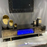 TV-meubel met elektrische sfeerhaard Cambridge Sepia / Goud