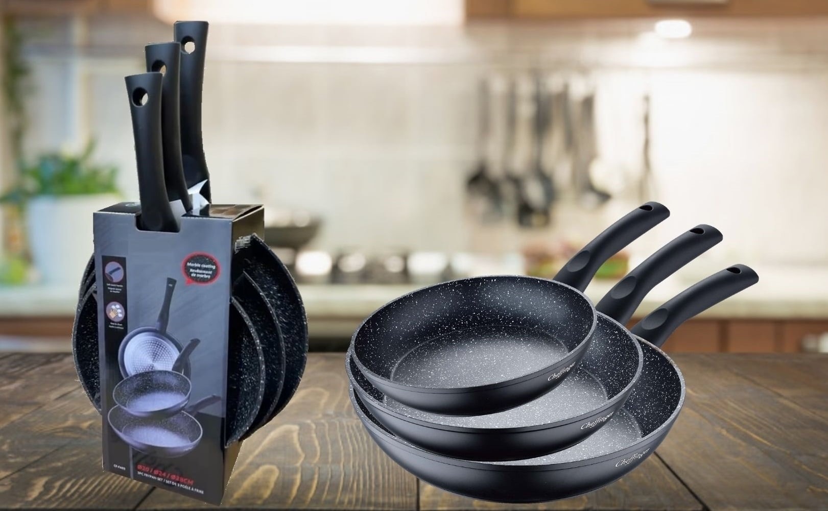 Cheffinger 3-delige koekenpannenset