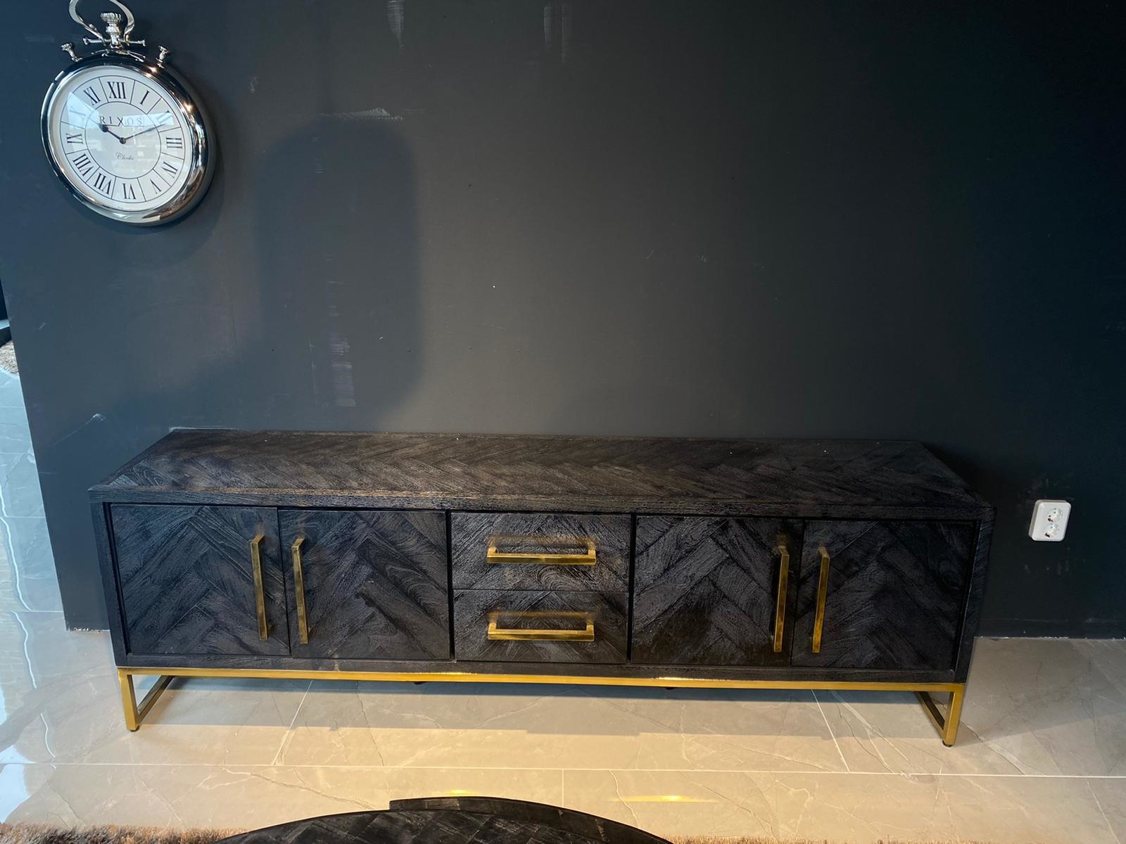 TV-Meubel Black Bonito - visgraat look - Goud - 180x40x55cm