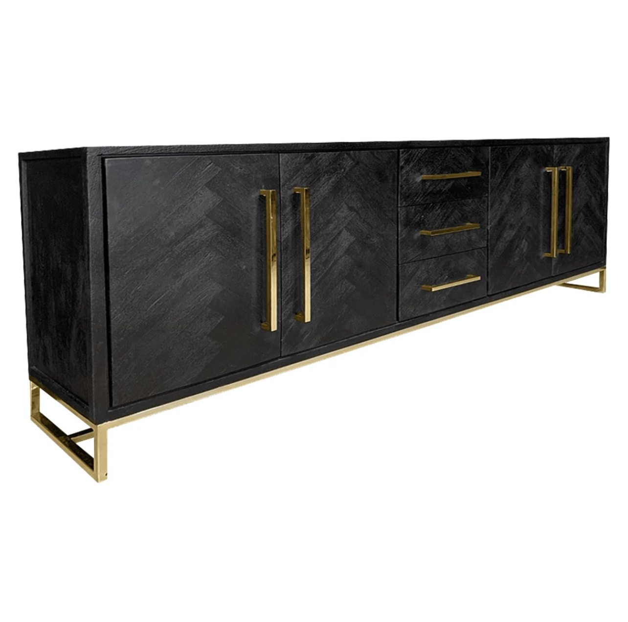 Dressoir Black Bonito - visgraat look - 200x40x85cm - Goud