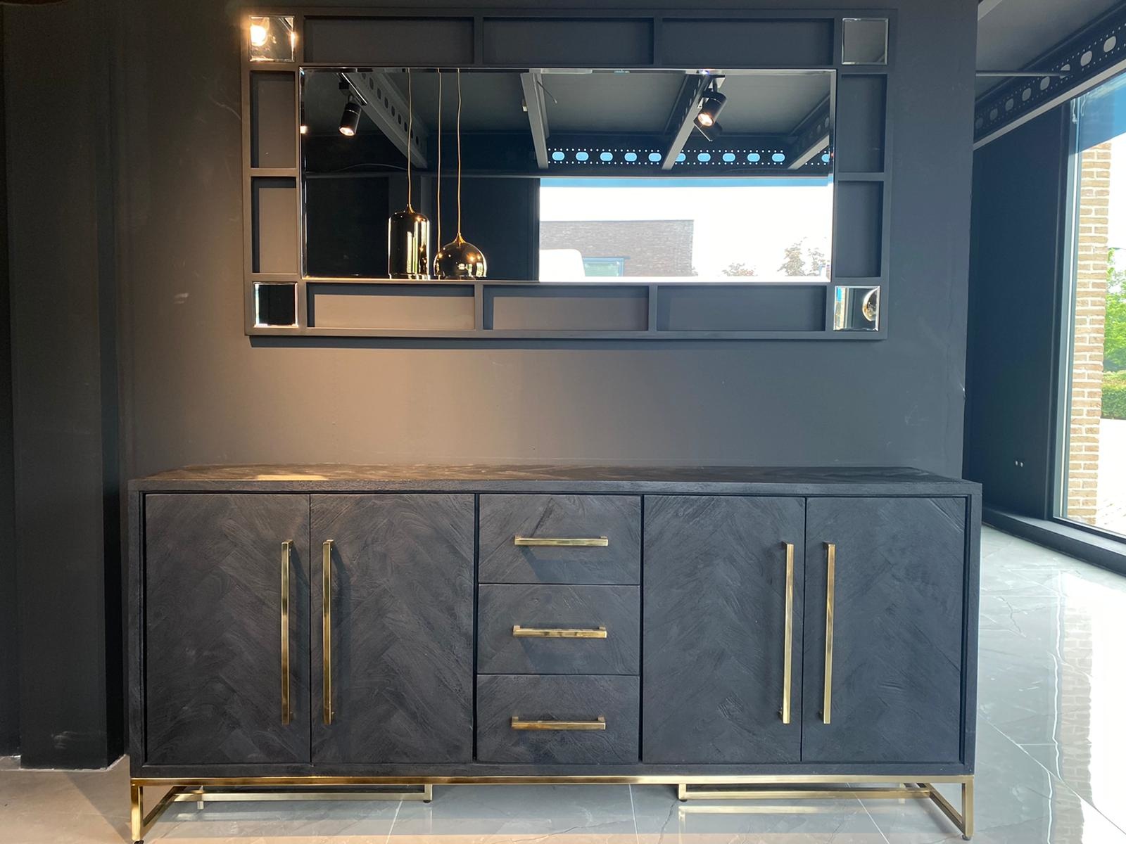 Dressoir Black Bonito - visgraat look - 200x40x85cm - Goud