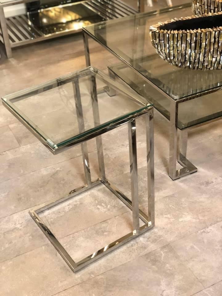 Bijzettafel / Laptoptafel Pony - Zilver helder glas