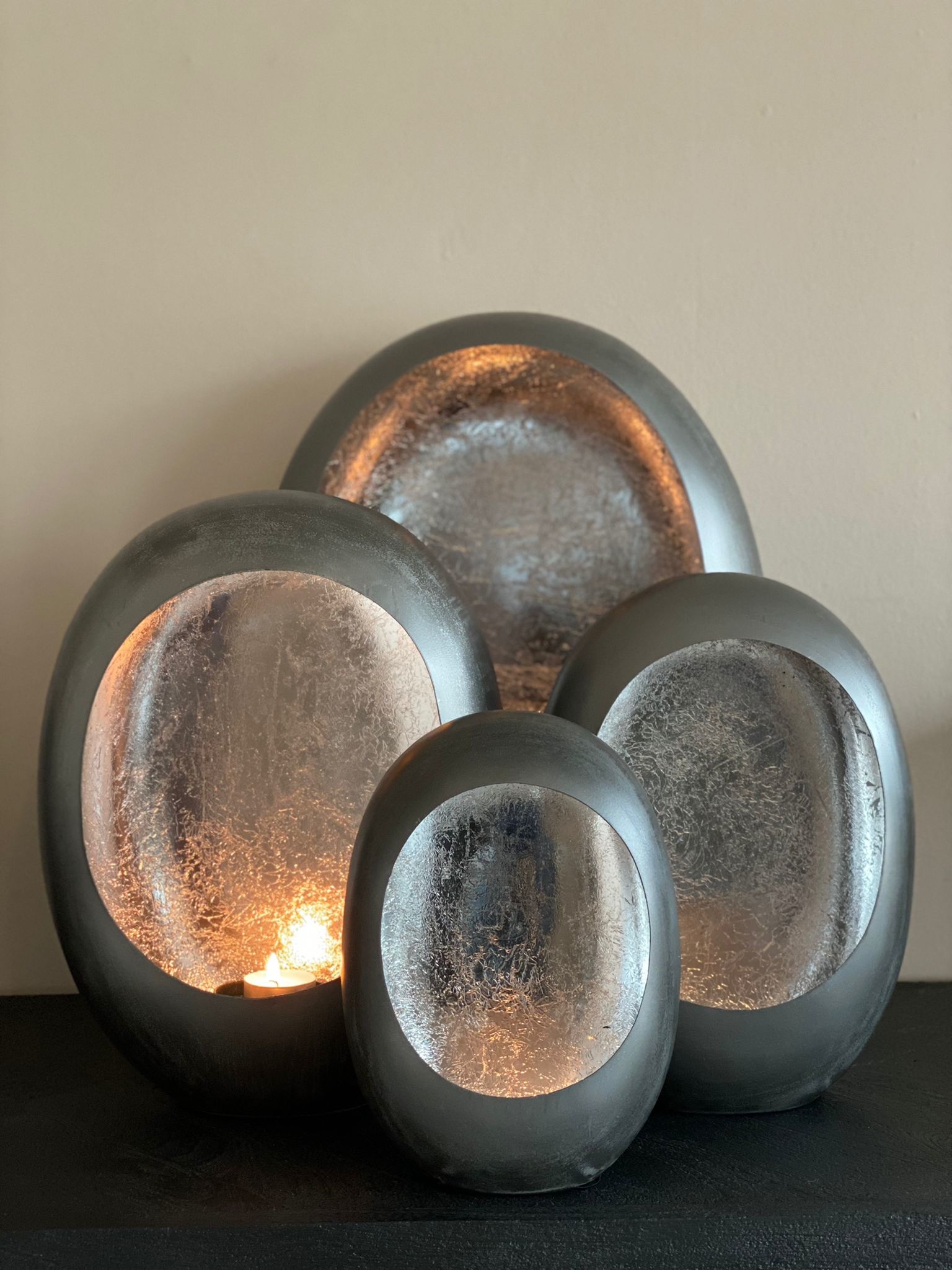 Egg Windlicht Zilver - Small