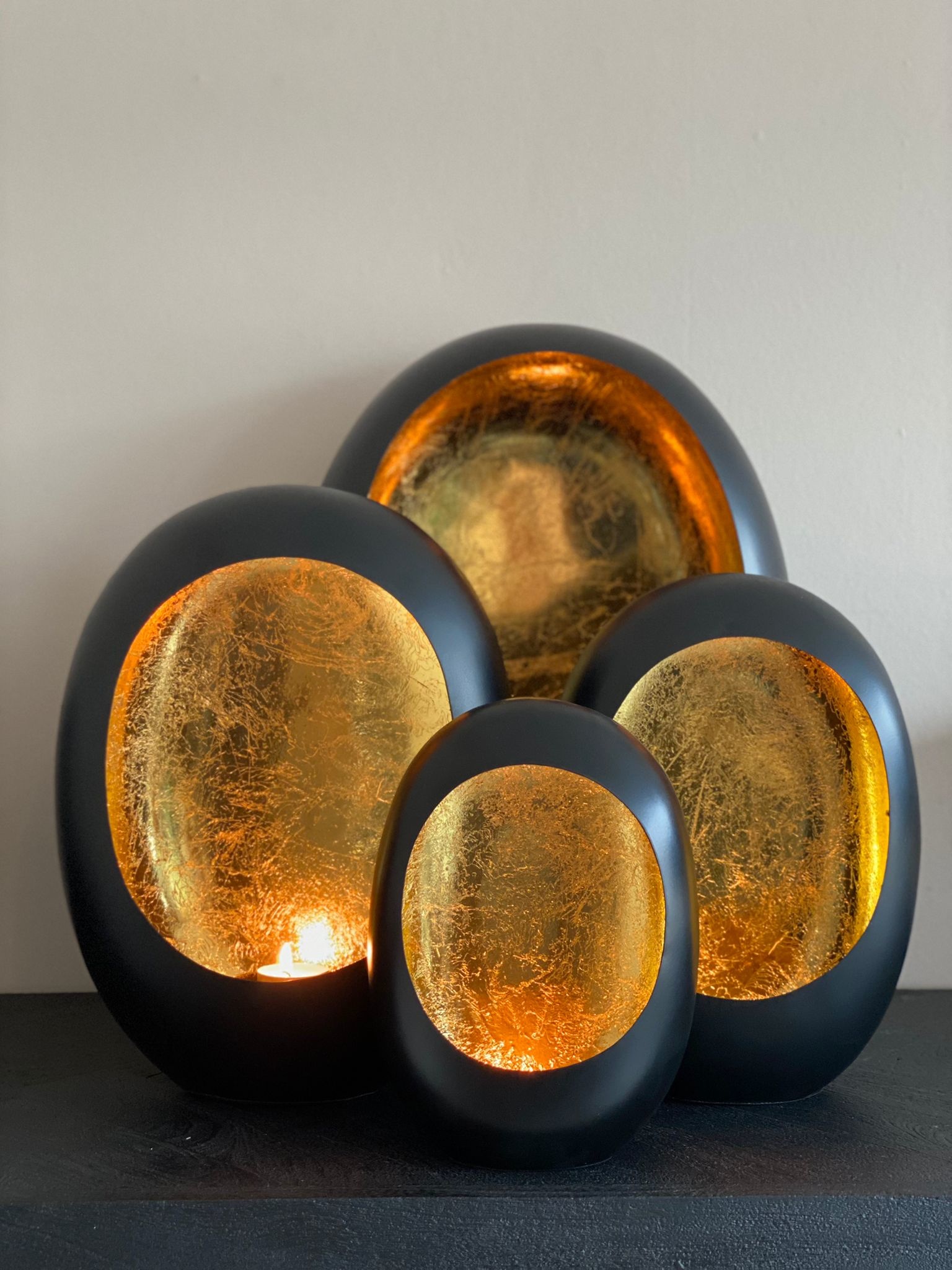 Egg Windlicht Zwart/Goud - Extra Small