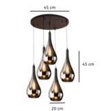 Hanglamp Druppelvormig smoke glas 5 lichts