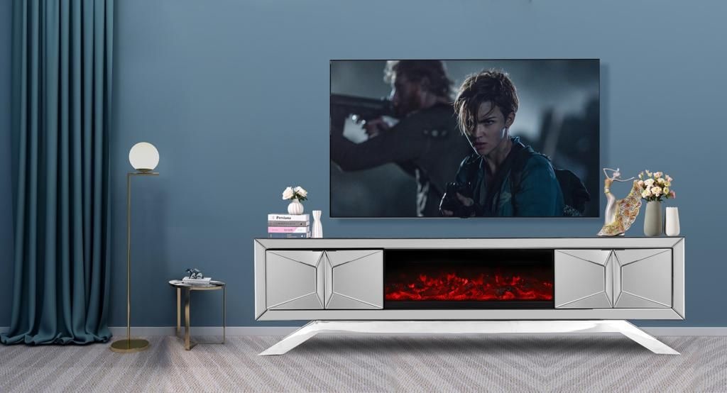 TV-meubel met elektrische sfeerhaard Dublin Antraciet / Zilver