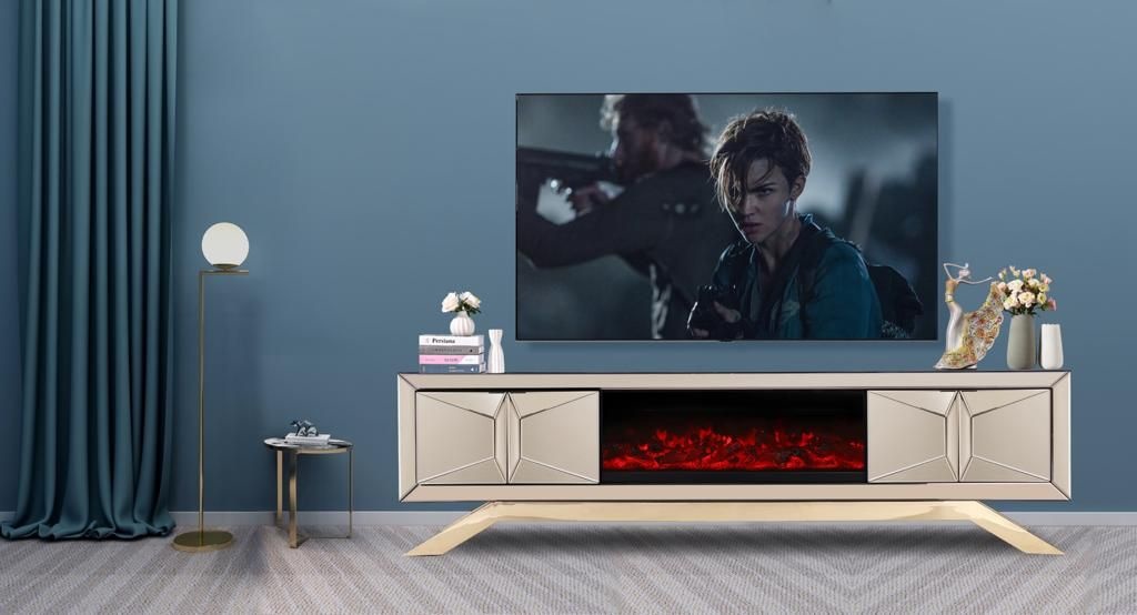 TV-meubel met elektrische sfeerhaard Dublin Sepia / Goud