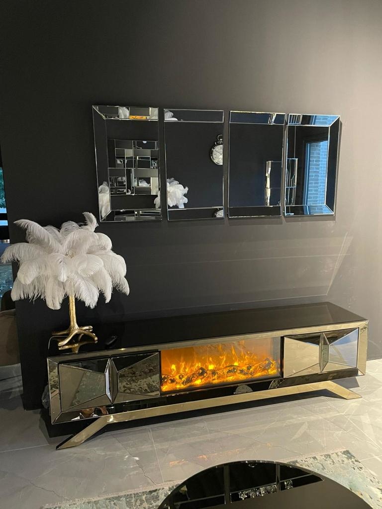 TV-meubel met elektrische sfeerhaard Dublin Sepia / Goud