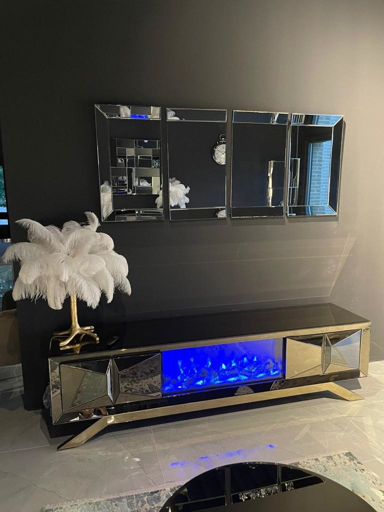 TV-meubel met elektrische sfeerhaard Dublin Sepia / Goud