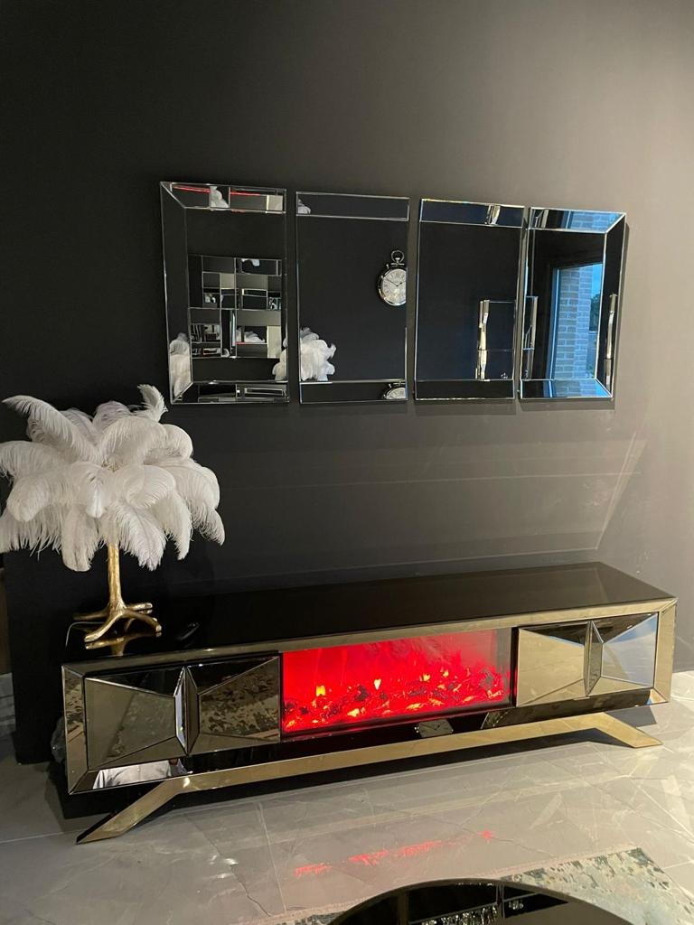 TV-meubel met elektrische sfeerhaard Dublin Sepia / Goud