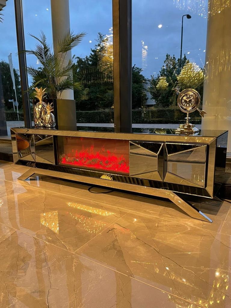 TV-meubel met elektrische sfeerhaard Dublin Sepia / Goud