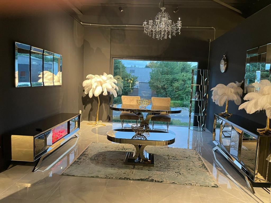 TV-meubel met elektrische sfeerhaard Dublin Sepia / Goud