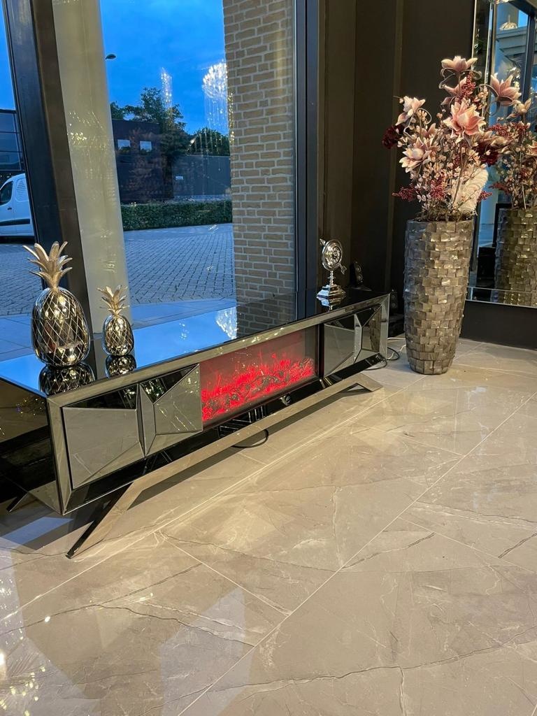 TV-meubel met elektrische sfeerhaard Dublin Antraciet / Zilver